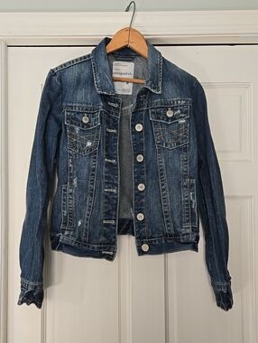 Aeropostale Women's Medium Blue Denim Jacket with Distressed Detail